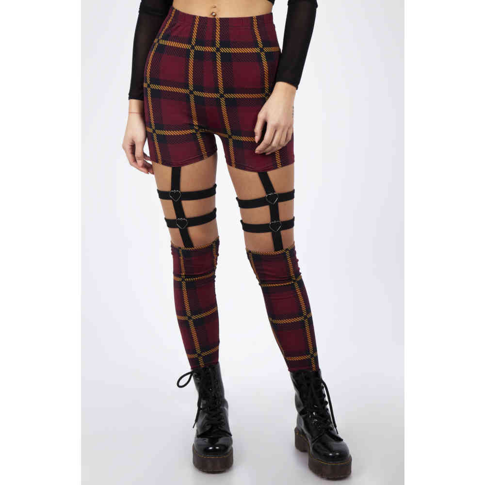 Jawbreaker - Passionate By Nature Plaid Harness Leggings - Bordeaux rouge